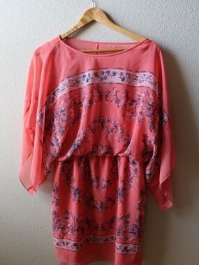 BCBGMaxAzria Coral Midi Dress with Blue Floral Print
